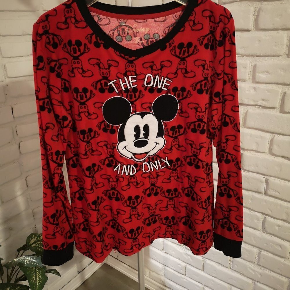Disney Mickey Mouse Ladies Size XL Red with Black 2 Piece Fleece PJ's